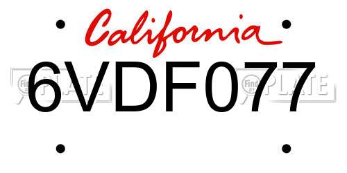 6VDF077 California License Plate