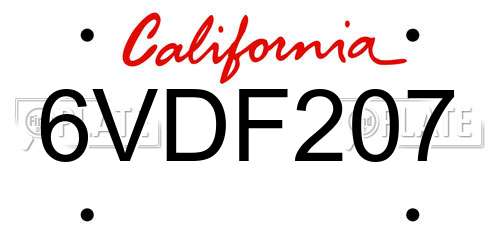 6VDF207 California License Plate
