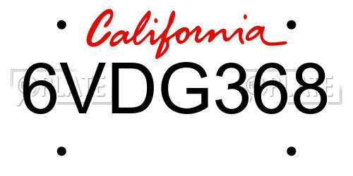 6VDG368 California License Plate