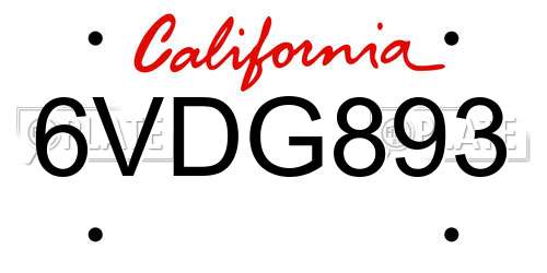6VDG893 California License Plate
