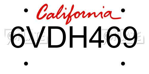 6VDH469 California License Plate