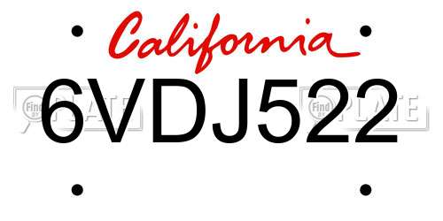 6VDJ522 California License Plate