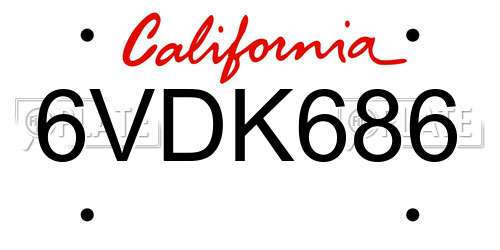 6VDK686 California License Plate