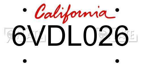 6VDL026 California License Plate