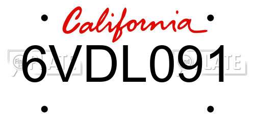 6VDL091 California License Plate
