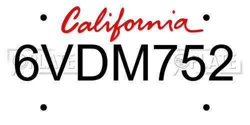 6VDM752 California License Plate