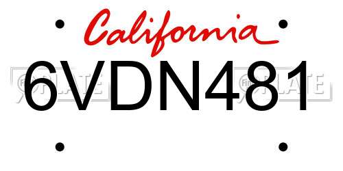 6VDN481 California License Plate