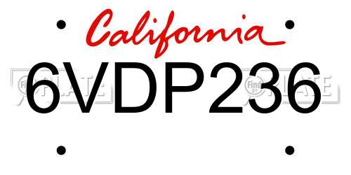 6VDP236 California License Plate