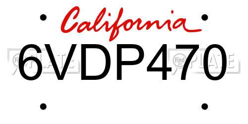 6VDP470 California License Plate