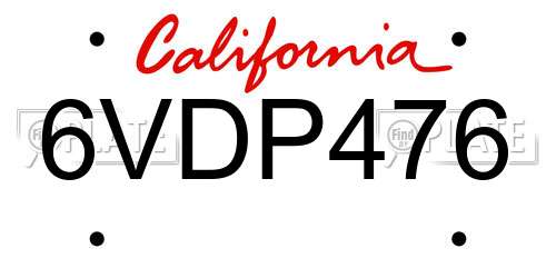6VDP476 California License Plate