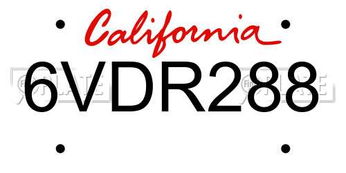 6VDR288 California License Plate