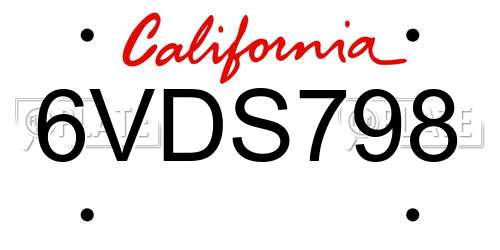 6VDS798 California License Plate