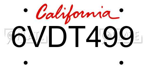 6VDT499 California License Plate