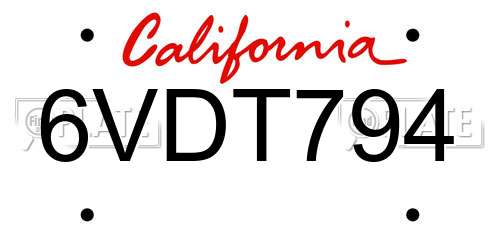 6VDT794 California License Plate