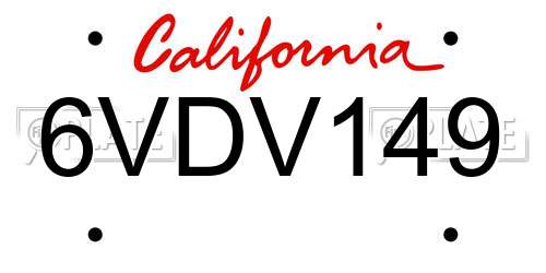 6VDV149 California License Plate