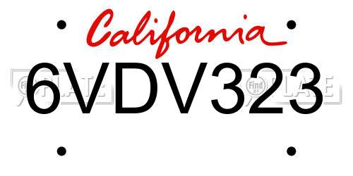 6VDV323 California License Plate