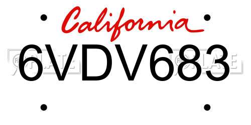6VDV683 California License Plate