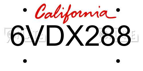6VDX288 California License Plate