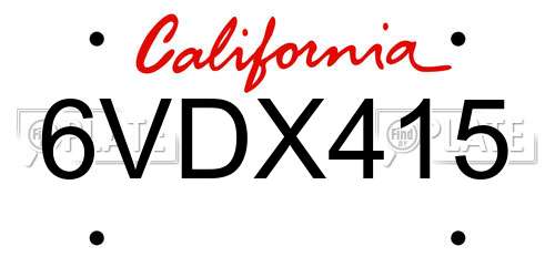 6VDX415 California License Plate