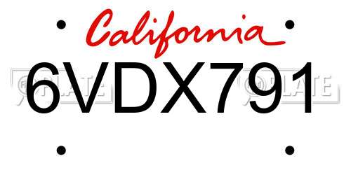 6VDX791 California License Plate