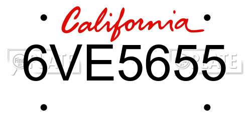 6VE5655 California License Plate