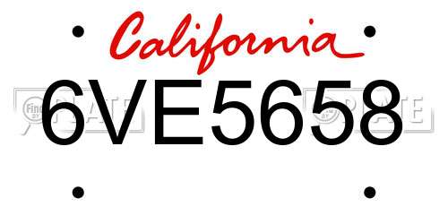 6VE5658 California License Plate