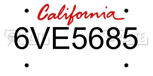 6VE5685 California License Plate