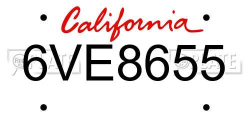 6VE8655 California License Plate