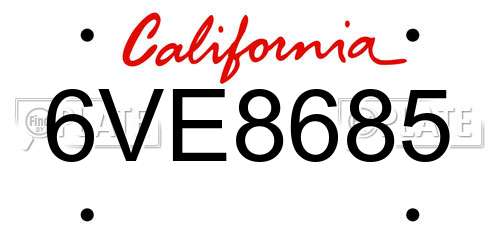 6VE8685 California License Plate