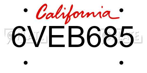 6VEB685 California License Plate