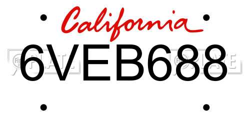6VEB688 California License Plate