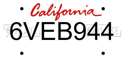 6VEB944 California License Plate