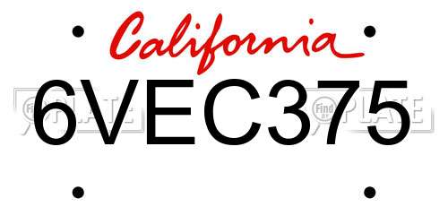 6VEC375 California License Plate