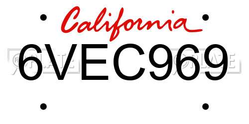 6VEC969 California License Plate