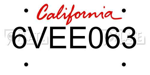 6VEE063 California License Plate