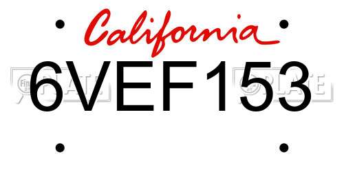 6VEF153 California License Plate