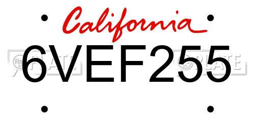 6VEF255 California License Plate