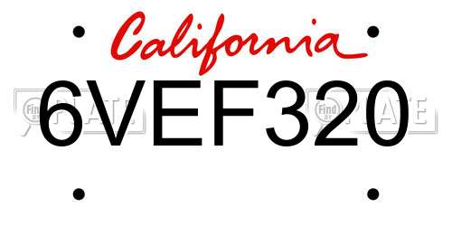 6VEF320 California License Plate