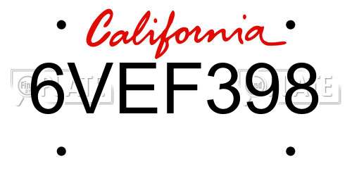 6VEF398 California License Plate