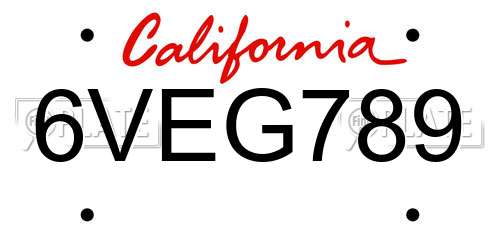 6VEG789 California License Plate