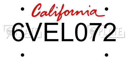 6VEL072 California License Plate