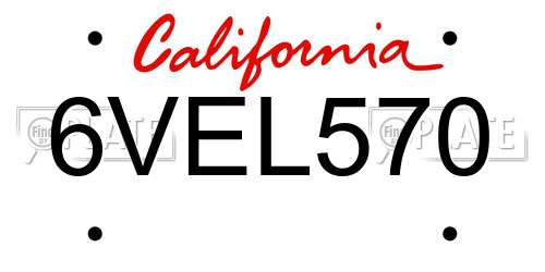 6VEL570 California License Plate