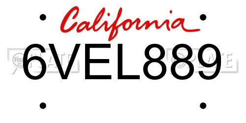 6VEL889 California License Plate