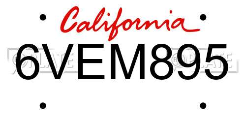 6VEM895 California License Plate
