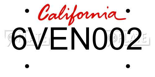 6VEN002 California License Plate