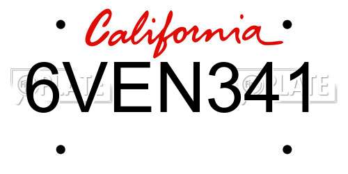 6VEN341 California License Plate