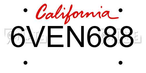 6VEN688 California License Plate
