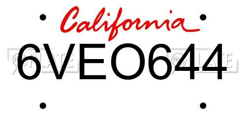 6VEO644 California License Plate