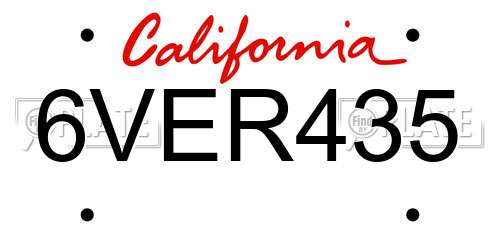 6VER435 California License Plate