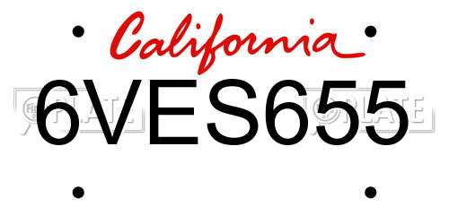 6VES655 California License Plate